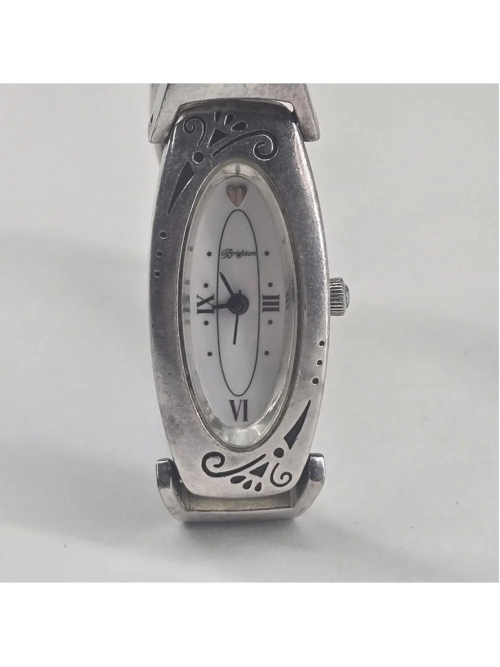 Vintage Brighton Claremont Silvertone Watch Black Leather Functional Battery